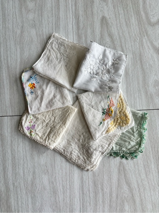 Vintage Other - Vintage Embroidered Handkerchief Lot of 7 Floral Lace White Linen Cotton